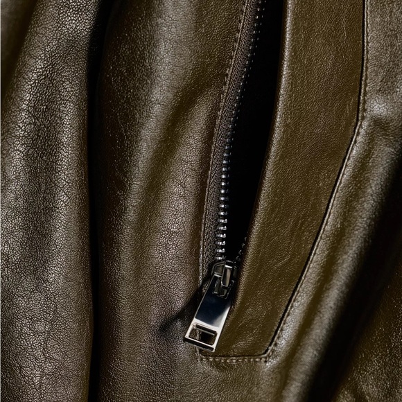 ZARA FAUX LEATHER HIGH COLLAR BOMBER JACKET - Picture 9 of 11